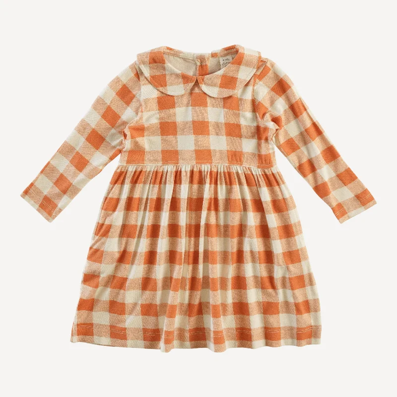 long sleeve peter pan dress | caramel gingham | bamboo