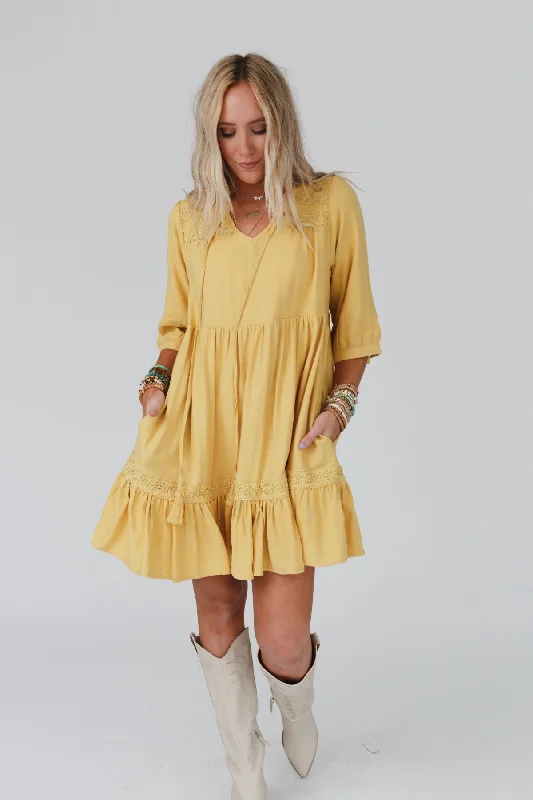 Tiny Dancer Ruffle Mini Dress - Mustard