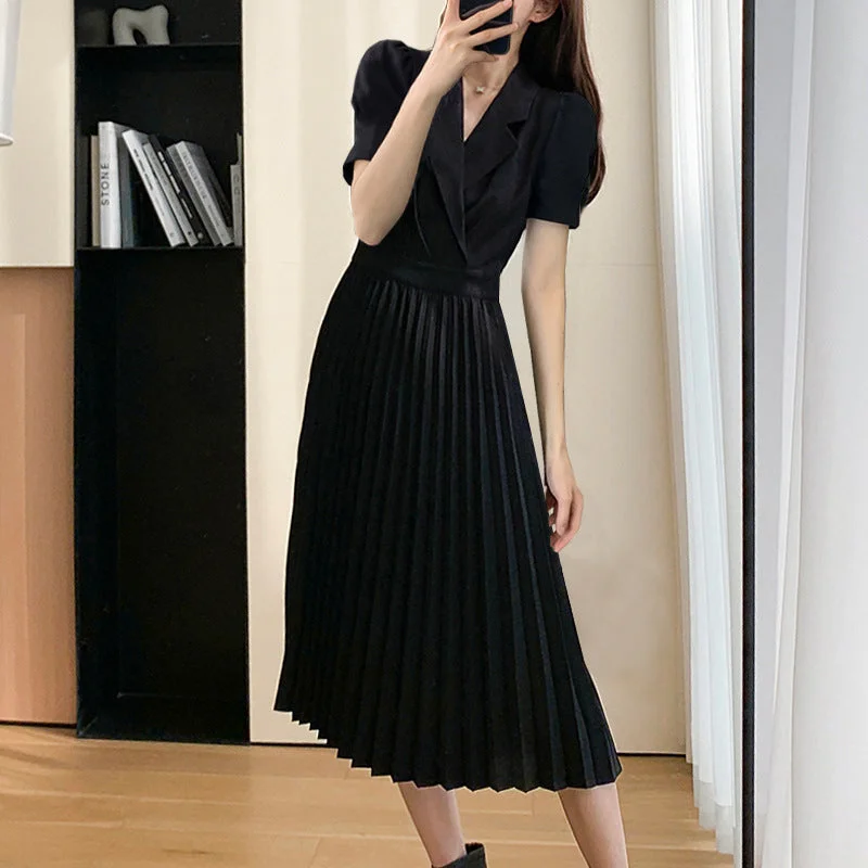 Plus Size Korean Pleat Trench Midi Shirt Dress