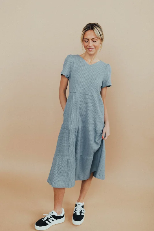 Joni Waffle Knit Dress in Blue