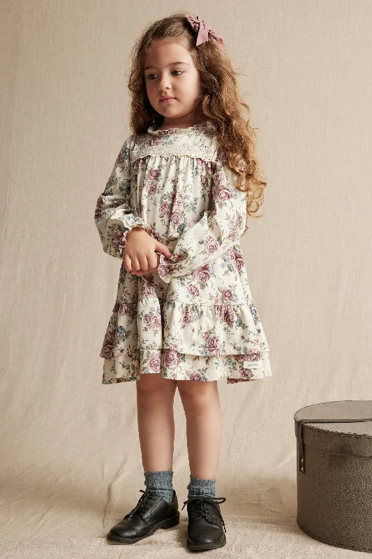 Kids' beige floral lace dress