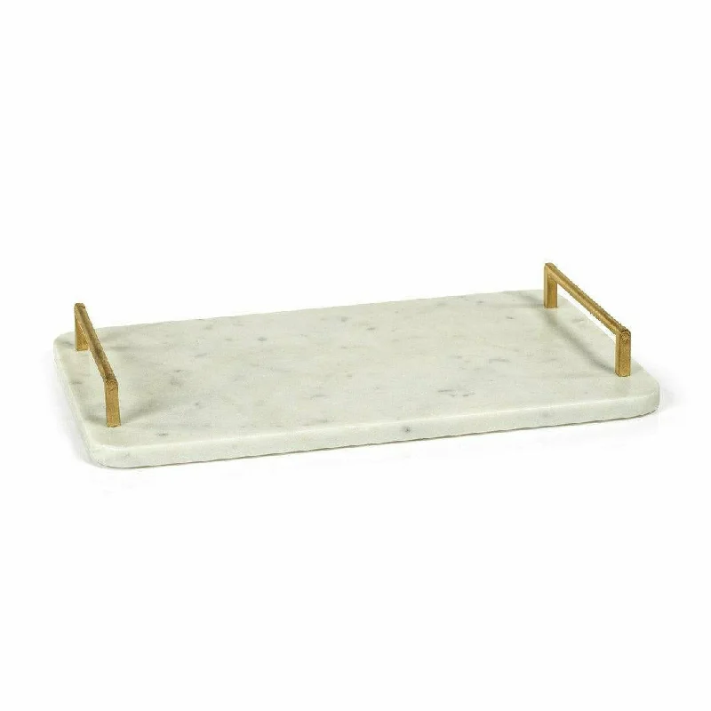 Kavala 14.75" Long Marble Tray with Gold Metal Handles