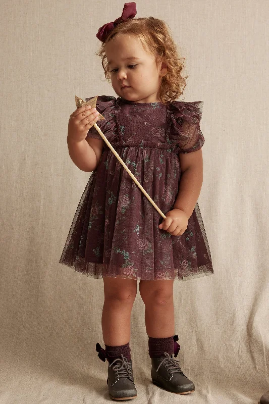 Baby burgundy floral chiffon dress