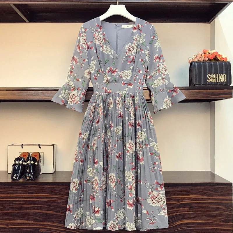 Plus Size Wrap Floral Chiffon Midi Dress