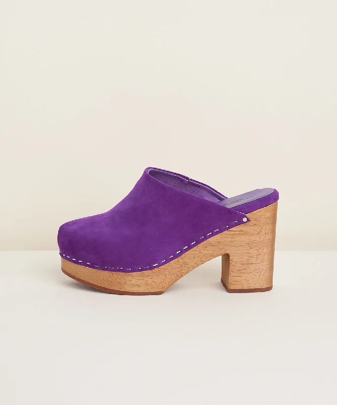 Marlo Chunky Wooden Platform Clog Mule | Grape