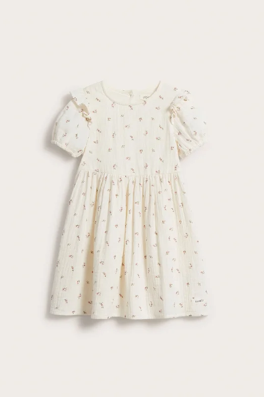 Kids white floral muslin dress