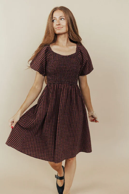 Bailey Gingham Dress in Brick