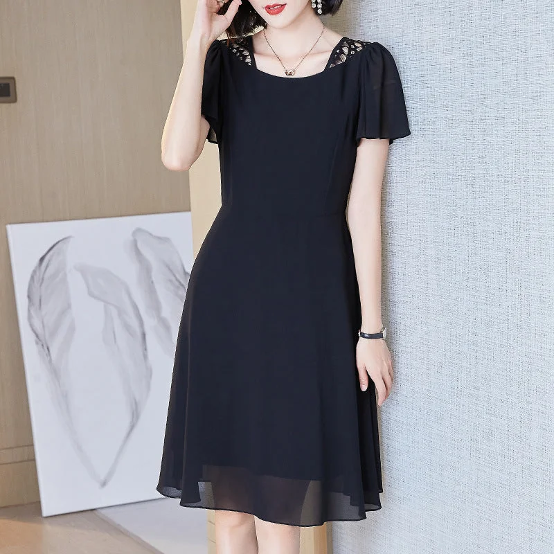 Plus Size Black Lace Chiffon A Line Dress