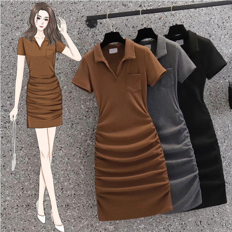 Plus Size Sexy Scrunch Polo T Shirt Dress