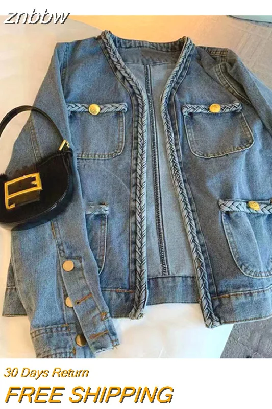 znbbw Denim Jacket for Women Casual Oversized Loose Jean Jackets 2023 New Autumn Ladies Long Sleeve Coat Cardigan Outerwear