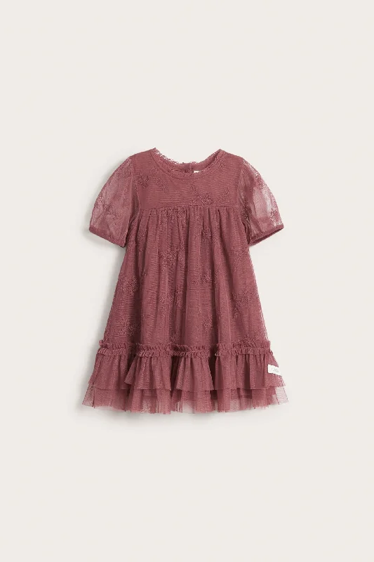 Baby red embroidered mesh dress