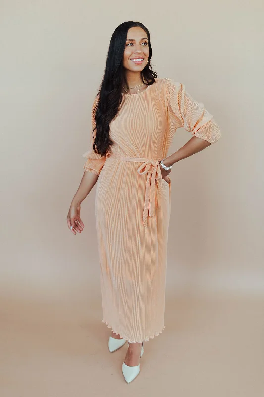 *Nicole Pleated Midi in Peach FINAL SALE