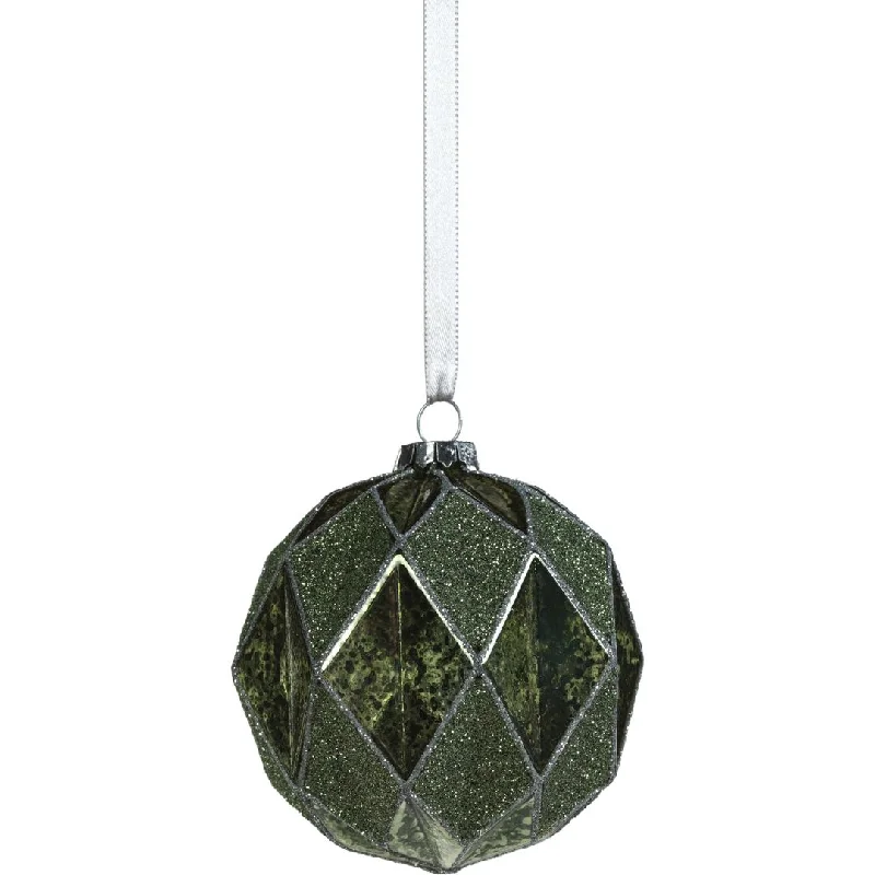 Green Tonal Harlequin Glass Ball Ornaments, Set of 6