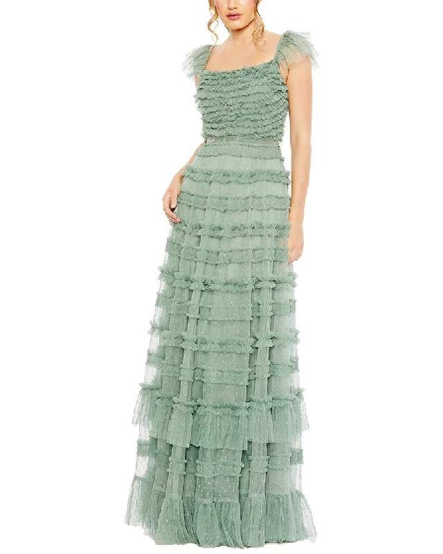 Mac Duggal Ruffle Cap Sleeve Tiered Ruffle Gown