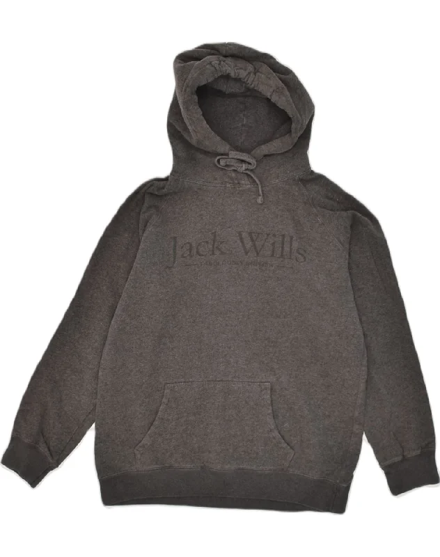 JACK WILLS Womens Graphic Hoodie Jumper UK 12 Medium Grey Cotton