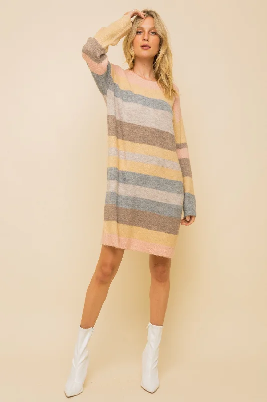 Pastel Stripe Sweater Dress