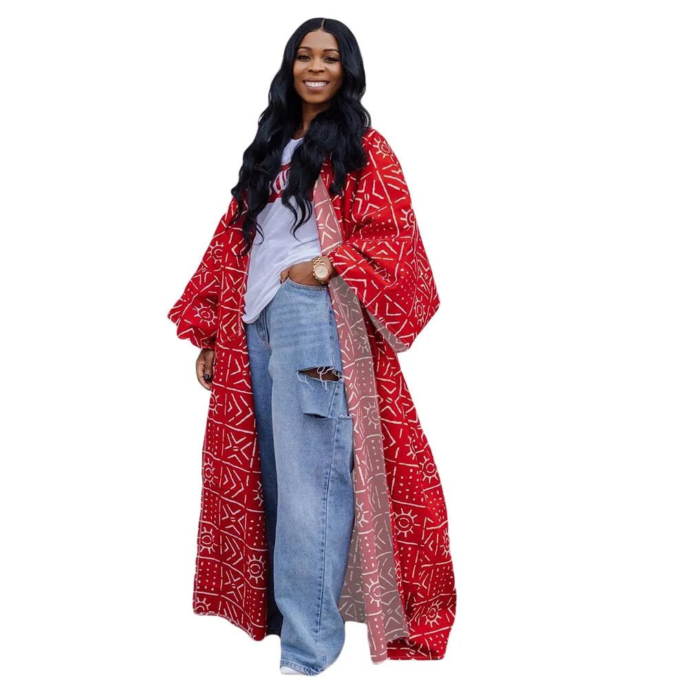 African Dresses for Women African Ethnic Print Loose Long Trench Coat Streetwear Dashiki African Clothes