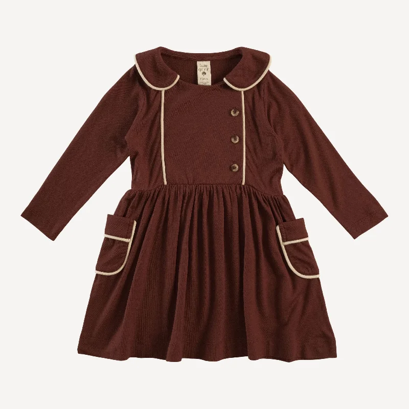 long sleeve peter pan apron dress | deep cinnamon | bamboo