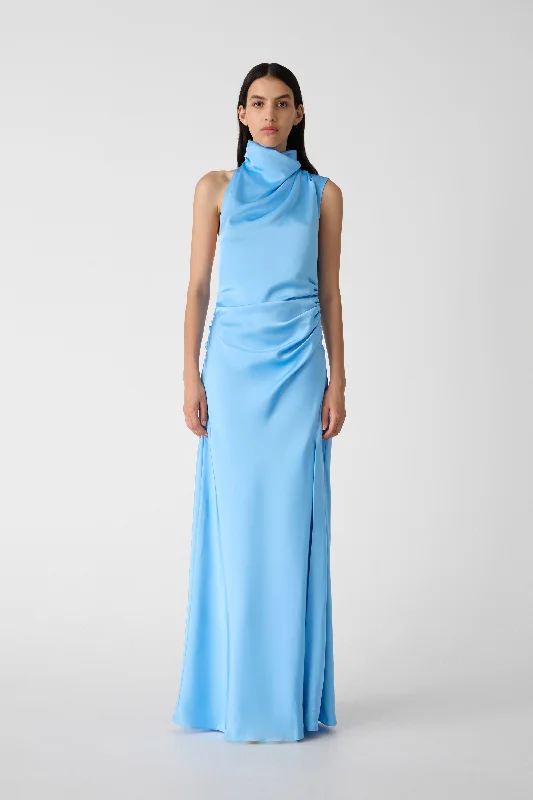 Constantina Satin Gown in Maya Blue