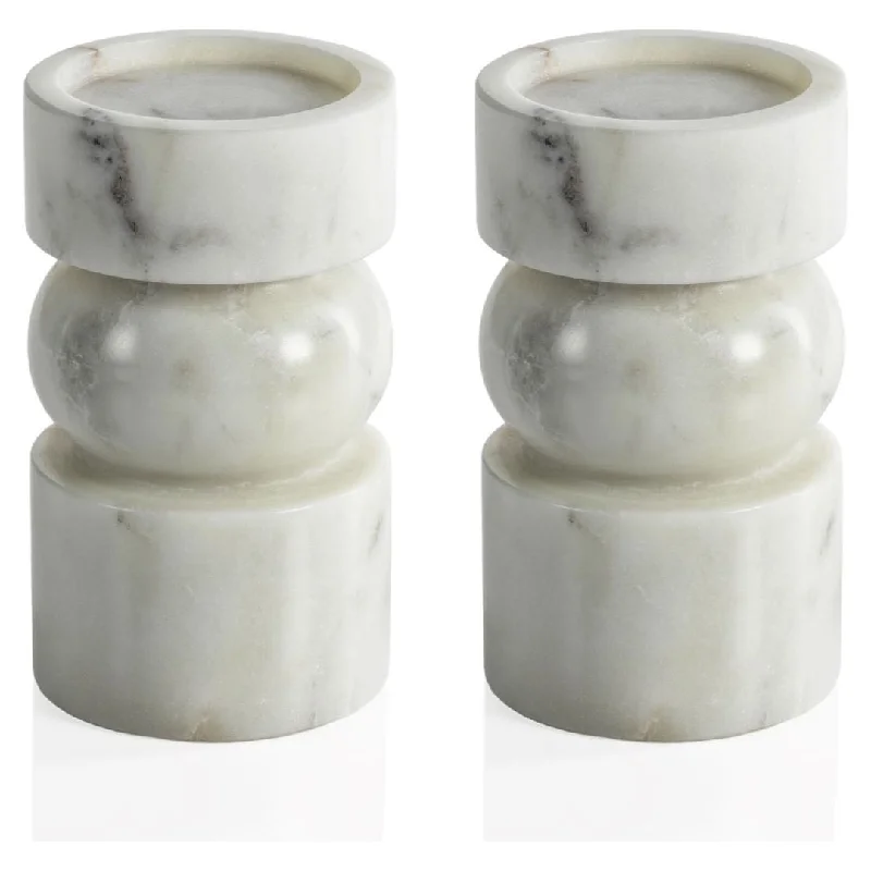 Marrakesh Marble Pillar Candle Holders, Set of 2