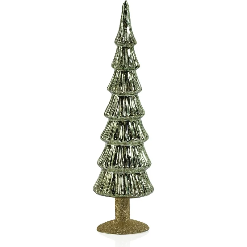 Merrigan Light Green Glass Tree on Gold Glitter Base, Set of 2