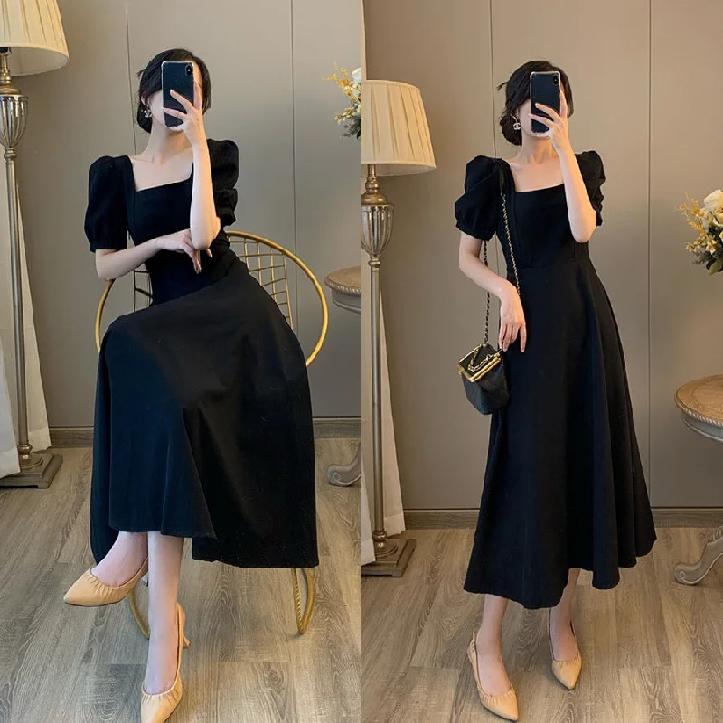 Plus Size Korean Square Neck Midi Dress