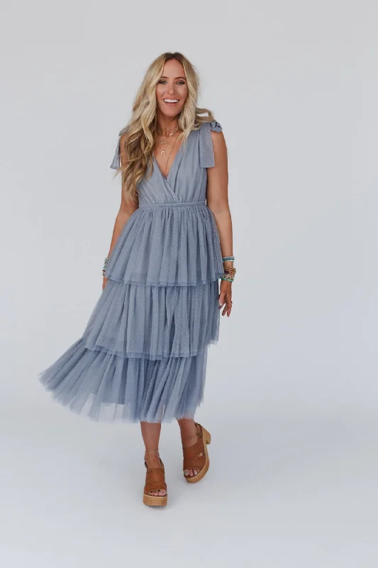 Boho Ballerina Tiered Tulle Dress - Blue