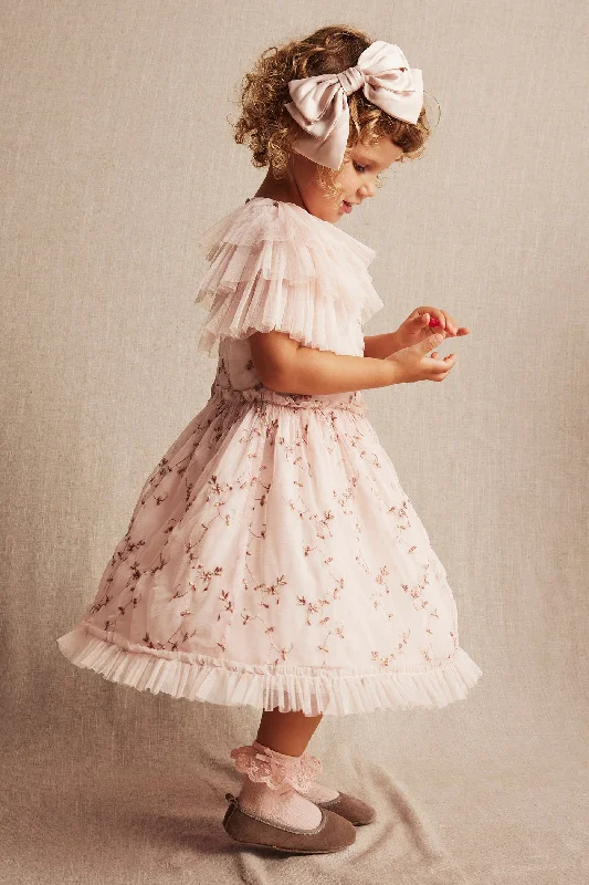 Kids' pink space-dye embroidered mesh dress