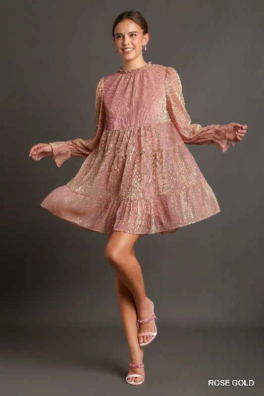 Last Chance Umgee Rhinestone Embellished Tiered Metallic Mini Dress