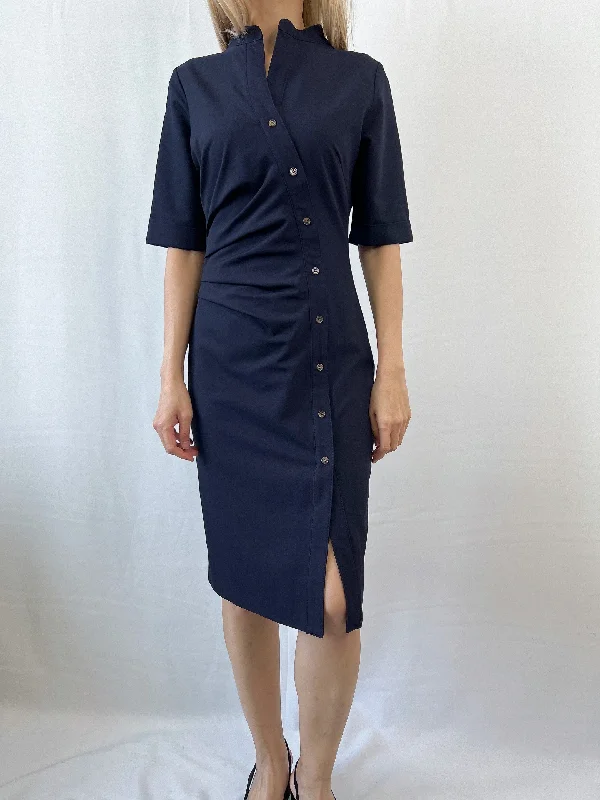 Beta Fitted Shirt Dress in Navy