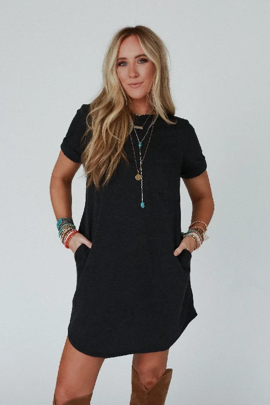 The Nest On The Daily Pocket Tee Dress - Charcoal 2Tone