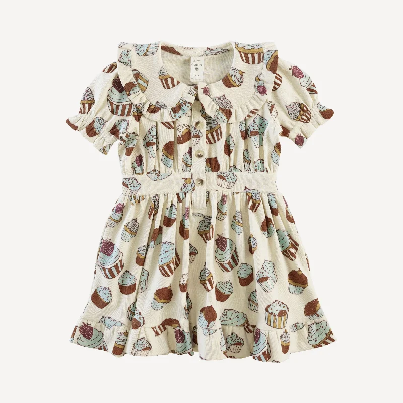 puff sleeve ruffle peter pan dress | cupcake | organic cotton interlock