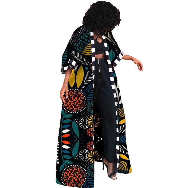 Stylish Dashiki Print Long Shirt Cardigan Coat Dress for Women - Perfect for Autumn and Winter