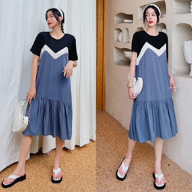 Plus Size Korean Colourblock Midi Dress