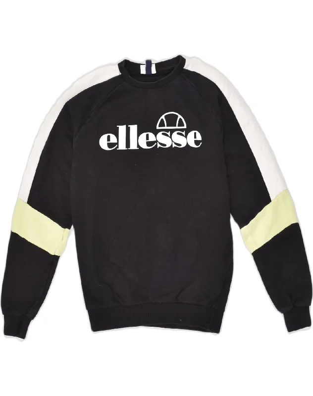 ELLESSE Womens Loose Fit Graphic Sweatshirt Jumper UK 4 XS Black