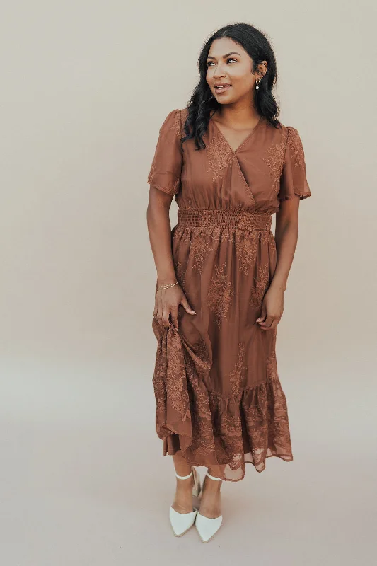 *Madeline Embroidered Midi in Brown FINAL SALE