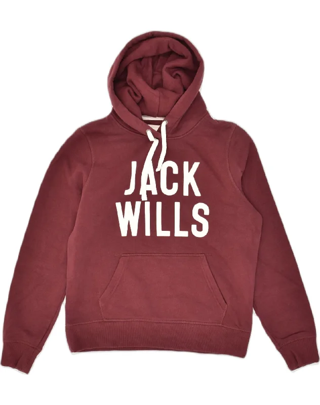 JACK WILLS Womens Graphic Hoodie Jumper UK 12 Medium Burgundy Cotton