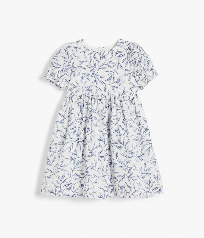 Baby & kids white blue-leafs dress