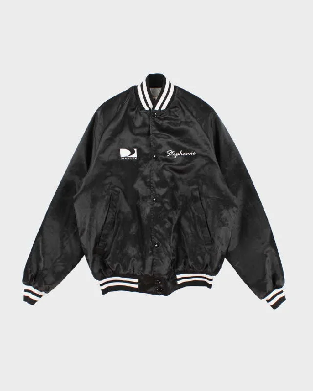 80s Vintage Woman's Black Satin Finish Varsity Jacket - M