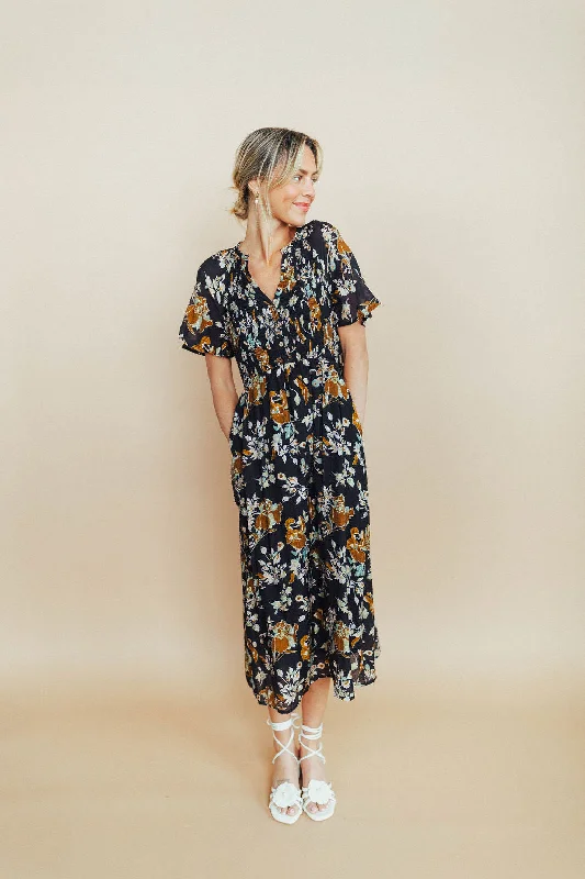 Misha Floral Midi in Black