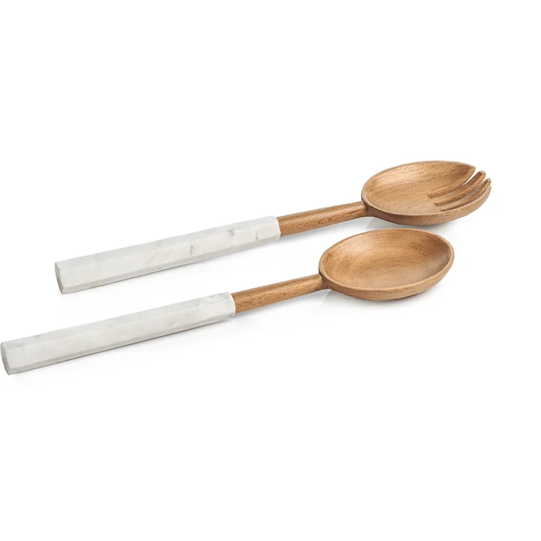 Kamran Wooden Salad Server Set with Marble Handles