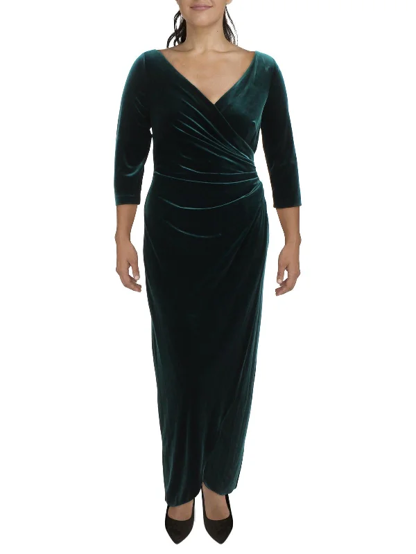 Womens Velvet Surplice Evening Dress