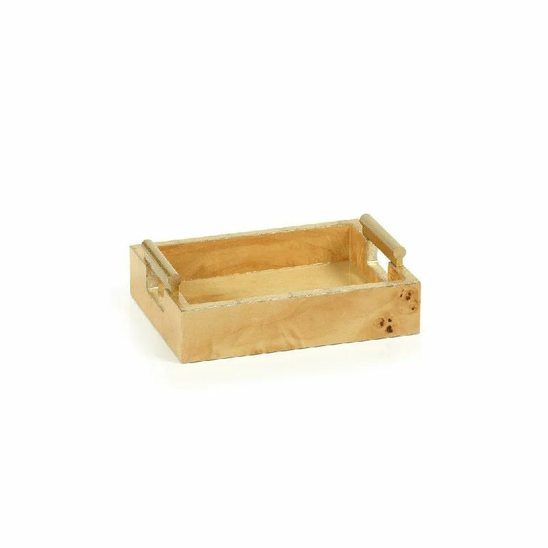 Dubbo Burl Wood Rectangular Tray with Gold Handles