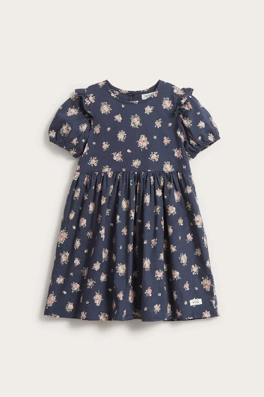 Kids blue floral cotton dress