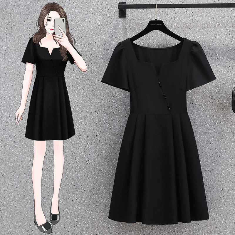 Plus Size Puff Sleeve Black Dress