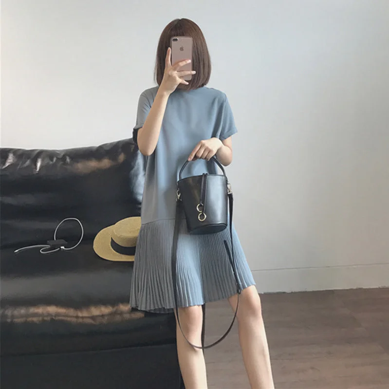 Plus Size Korean Pleat Hem Shift Dress