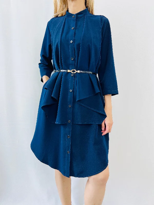 Shawl Shirt Dress  in Navy