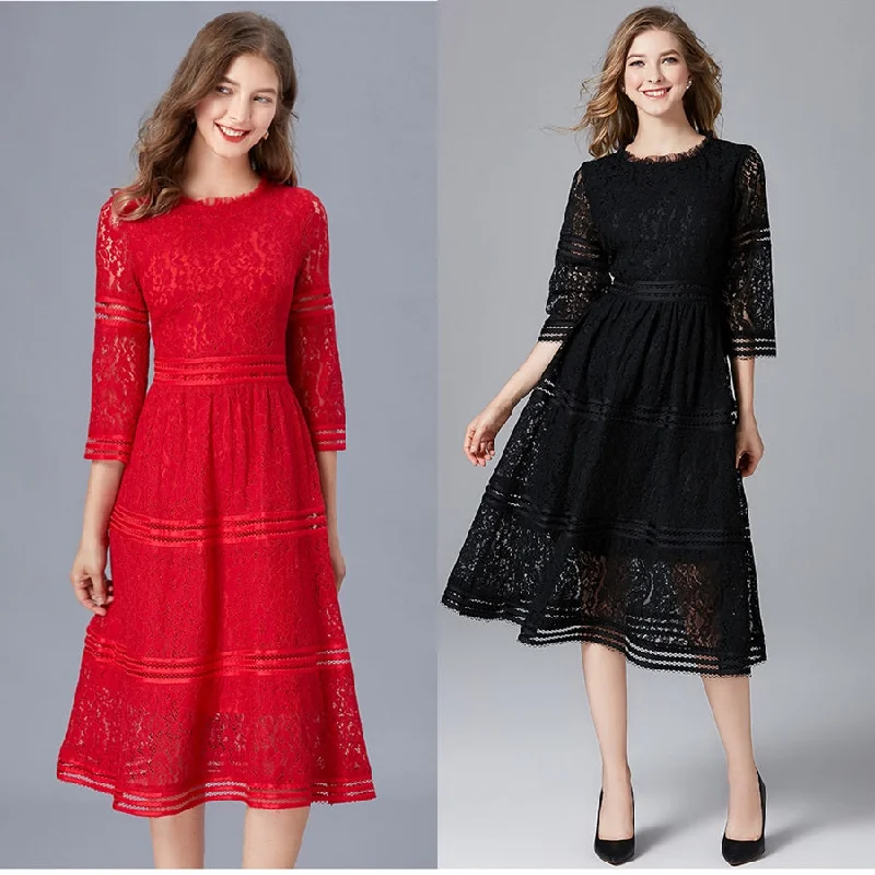 Plus Size Formal Tier Lace Midi Dress