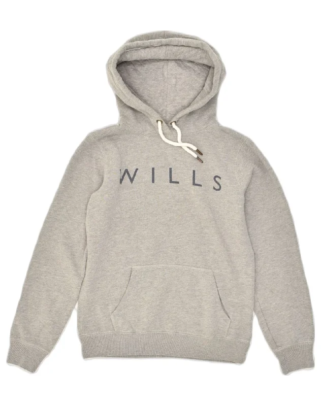 JACK WILLS Womens Graphic Hoodie Jumper UK 10 Small Grey Cotton