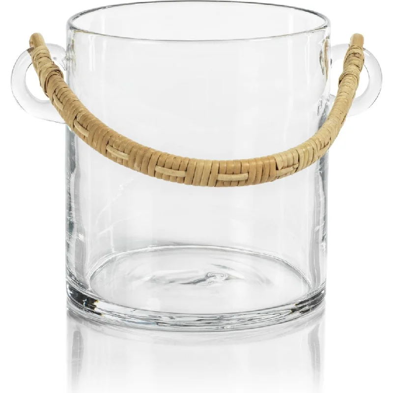 Budva Glass Ice Bucket / Wine Cooler with Rattan Handle